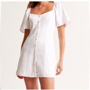 Abercrombie & Fitch White Mini Dress with Puff Sleeves